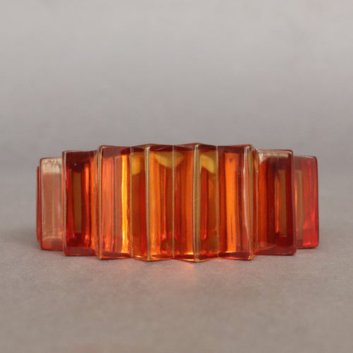 Vintage Prystal transparent Bakelite bangle cuff bracelet. Spiky spiked. Bold. Statement. Sculptural. Mid-century. Burnt orange colour.