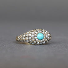 Load image into Gallery viewer, Antique Victorian era pearl &amp; turquoise cluster ring in 14ct gold
