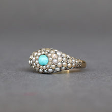 Load image into Gallery viewer, Antique Victorian era pearl &amp; turquoise cluster ring in 14ct gold
