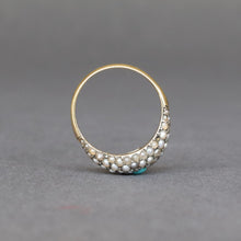 Load image into Gallery viewer, Antique Victorian era pearl &amp; turquoise cluster ring in 14ct gold
