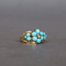 Load image into Gallery viewer, Antique turquoise &amp; diamond mourning pinky ring in 15ct gold
