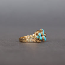 Load image into Gallery viewer, Antique turquoise &amp; diamond mourning pinky ring in 15ct gold
