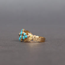 Load image into Gallery viewer, Antique turquoise &amp; diamond mourning pinky ring in 15ct gold

