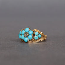 Load image into Gallery viewer, Antique turquoise &amp; diamond mourning pinky ring in 15ct gold
