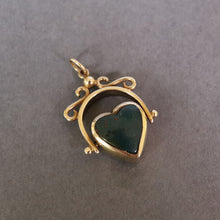 Load image into Gallery viewer, Vintage heart-shaped spinner fob in 9ct gold with bloodstone &amp; onyx
