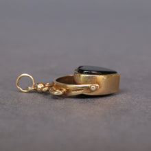 Load image into Gallery viewer, Vintage heart-shaped spinner fob in 9ct gold with bloodstone &amp; onyx
