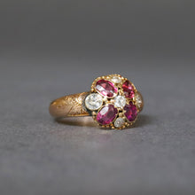 Load image into Gallery viewer, Antique garnet and diamond cluster ring in 9ct gold
