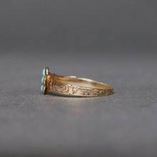 Load image into Gallery viewer, Antique Victorian turquoise pinky ring with pansy motif in 9ct gold

