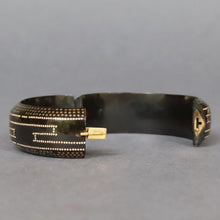 Load image into Gallery viewer, Antique Victorian pique bangle with Greek key &amp; star motif in gold
