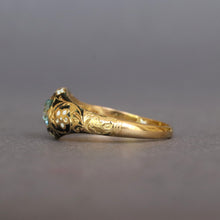 Load image into Gallery viewer, Antique Victorian era enamel ring with blue topaz (0.6ct) in 18ct gold

