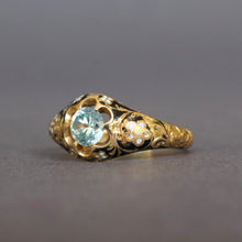 Load image into Gallery viewer, Antique Victorian era enamel ring with blue topaz (0.6ct) in 18ct gold
