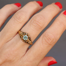 Load image into Gallery viewer, Antique Victorian era enamel ring with blue topaz (0.6ct) in 18ct gold
