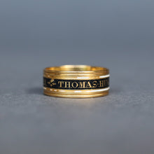 Load image into Gallery viewer, Antique Georgian era mourning ring with black enamel in 18ct gold
