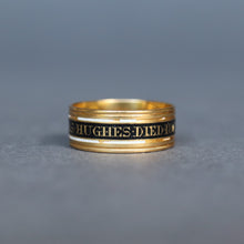 Load image into Gallery viewer, Antique Georgian mourning memorial ring stacking band with balck and white enamel in 18ct gold.
