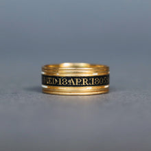 Load image into Gallery viewer, Antique Georgian era mourning ring with black enamel in 18ct gold
