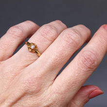Load image into Gallery viewer, Antique Edwardian belcher flower head diamond solitaire ring with full hallmarks in 18ct gold. Engagement ring.

