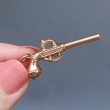 Load image into Gallery viewer, Antique Victorian flintlock pistol gun. Telescopic pencil pendant charm. Propelling pencil 9ct rose gold.
