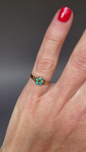 Load and play video in Gallery viewer, Antique Victorian turquoise pinky ring with pansy motif in 9ct gold
