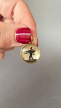 Load and play video in Gallery viewer, Antique Victorian era pendant lucky charm. Reverse carved Essex crystal depicting a chimney sweep in 14ct gold.
