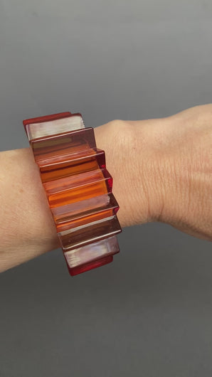 Vintage Prystal transparent Bakelite bangle cuff bracelet. Spiky spiked. Bold. Statement. Sculptural. Mid-century. Burnt orange colour.