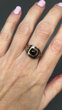 Load and play video in Gallery viewer, Antique Georgian era garnet ring with enamel in 9ct gold
