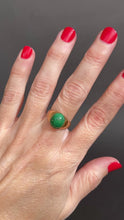 Load and play video in Gallery viewer, Vintage mid-century ring with large oval shaped cabochon cut turquoise of green colour with matrix. Single stone mod style ring. Scandi design ring.
