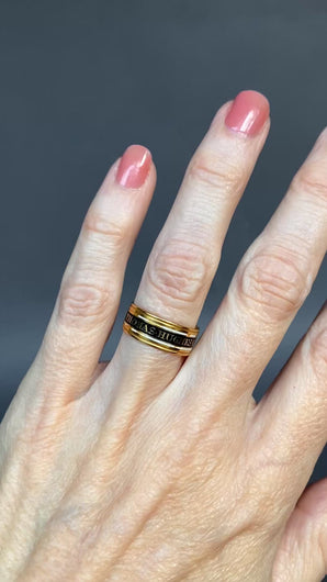 Antique Georgian mourning memorial ring stacking band with balck and white enamel in 18ct gold.
