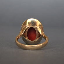 Load image into Gallery viewer, Vintage 1970s era coral cabochon cocktail ring in 18ct gold

