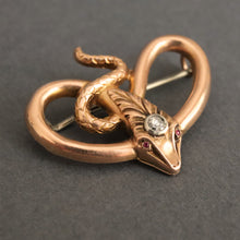 Load image into Gallery viewer, Antique Victorian era snake brooch in 15ct gold
