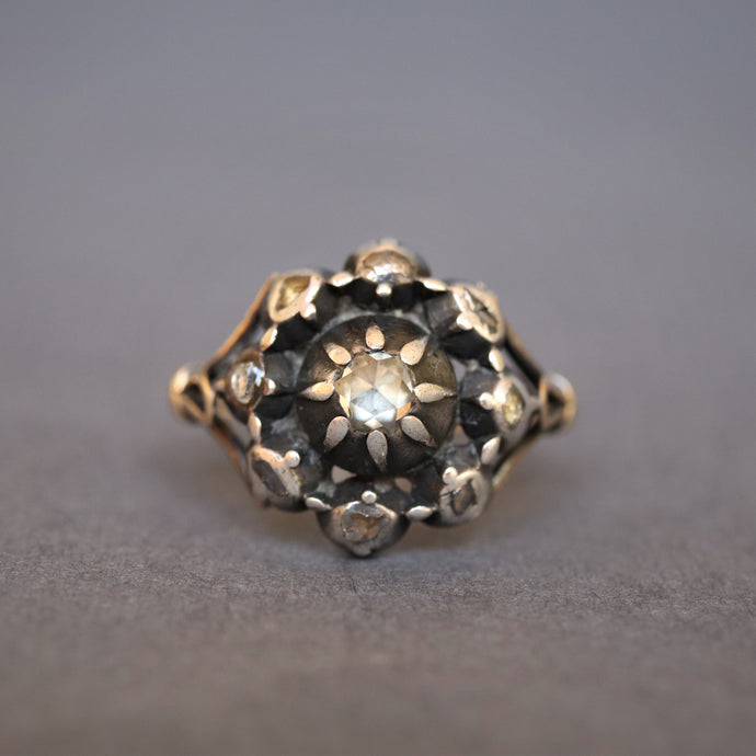 Georgian ring. Antique cluster ring. Georgian cluster ring. Georgian diamond ring. Antique diamond ring. Georgian rose cut diamond ring. Antique diamond halo ring. Antique diamond cluster ring. 