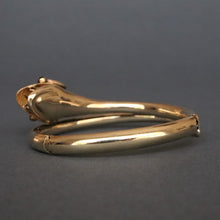 Load image into Gallery viewer, Antique Victorian era pearl, garnet &amp; enamel snake bangle in 14ct gold
